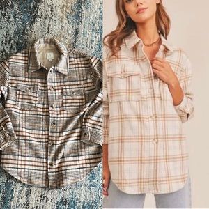 Joie Cream and Brown Plaid Shacket
